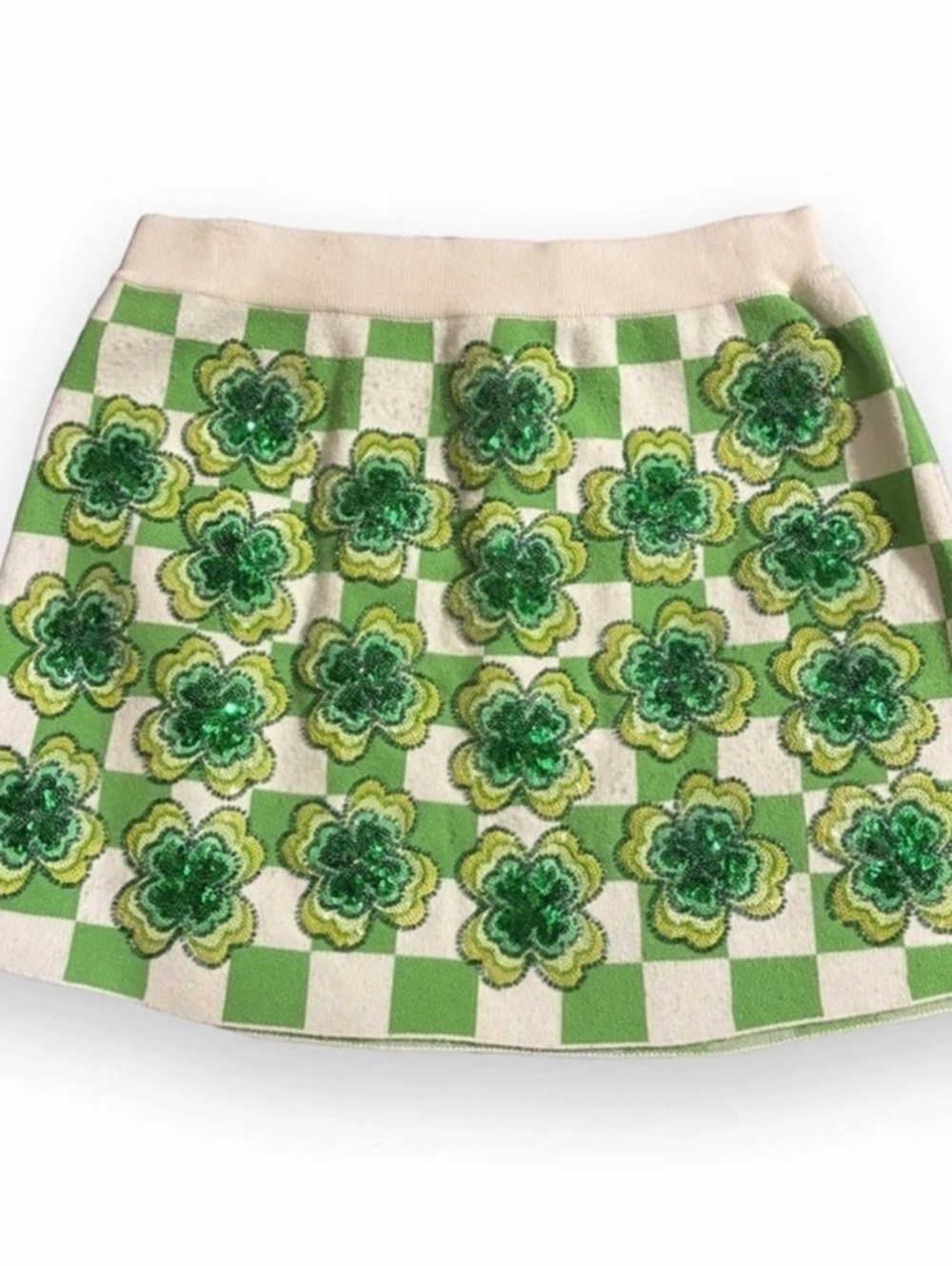 Queen of Sparkles Green Multi Plaid Shamrock Skirt Checkered Shamrock Skirt L